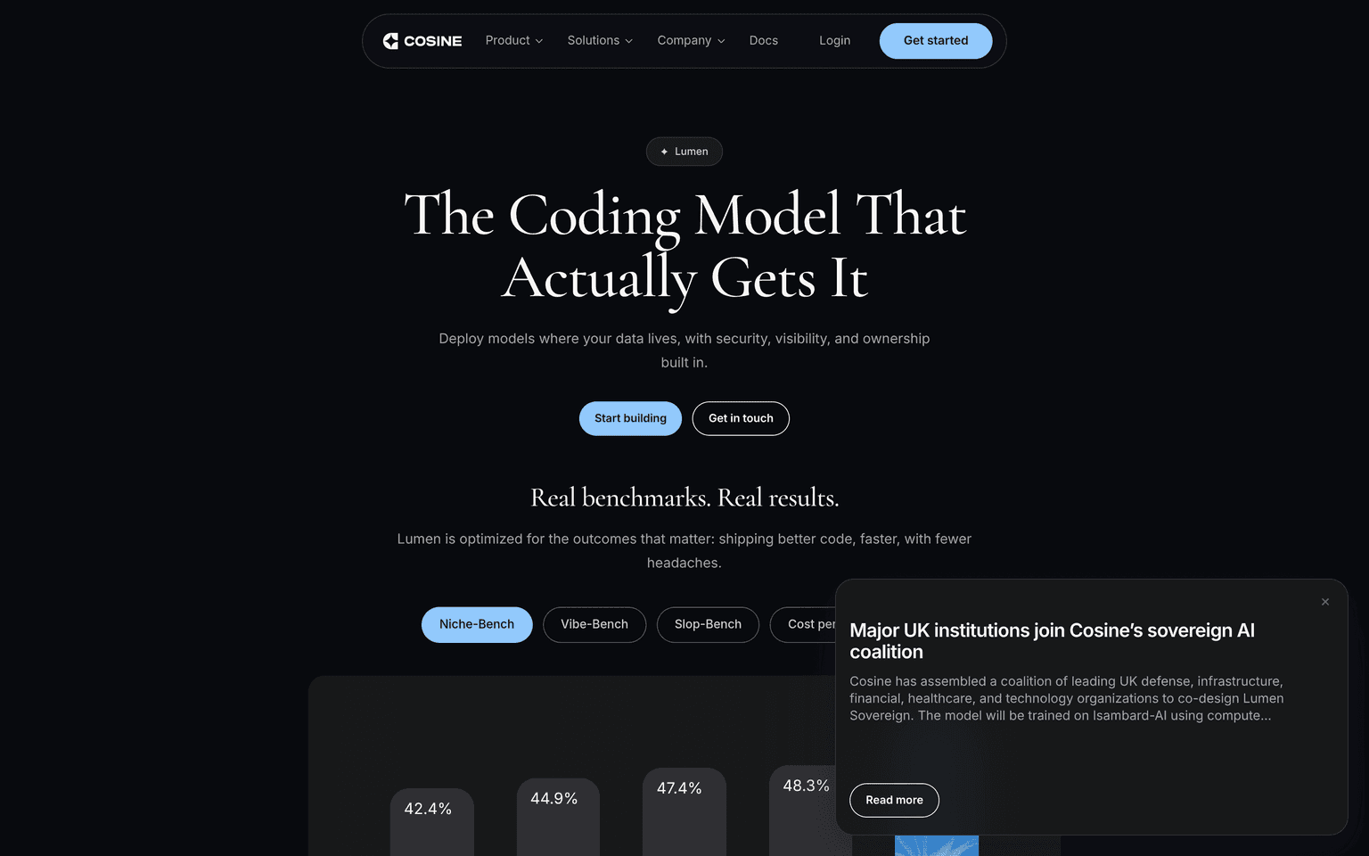 Cosine website homepage screenshot showing the product