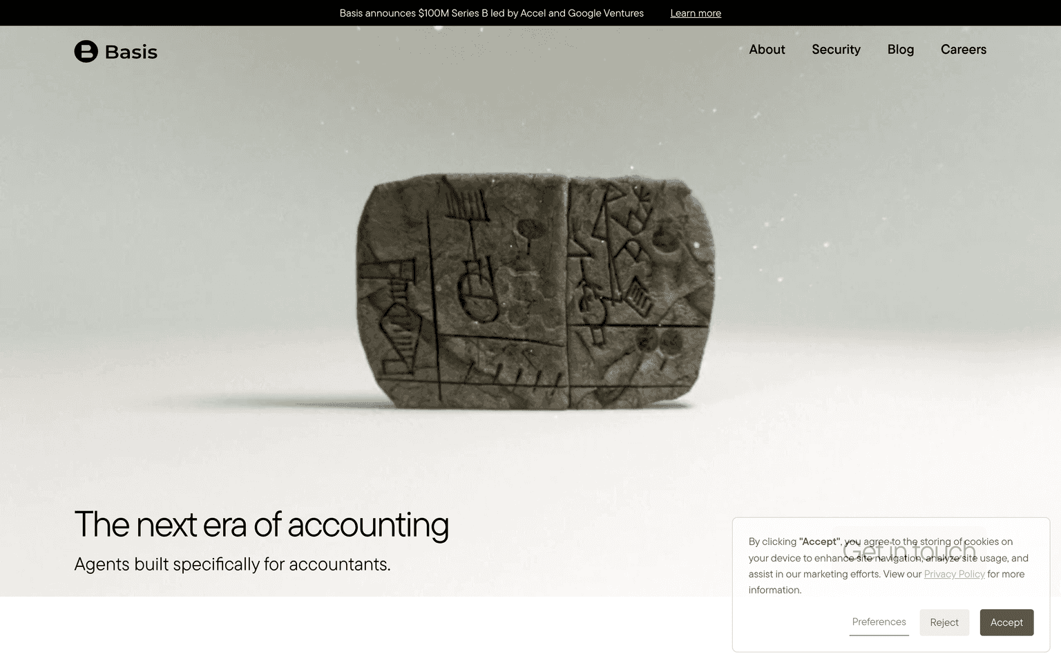 Basis website homepage screenshot showing the product