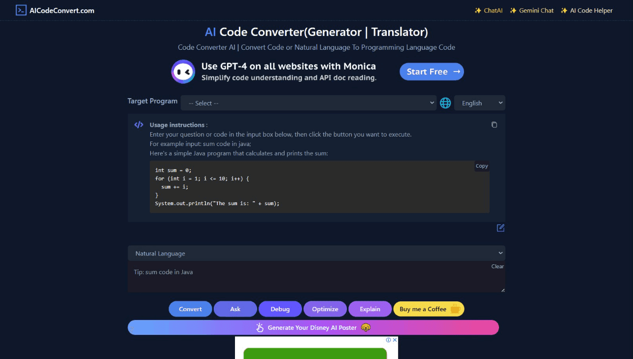 AI Code Convert Interface