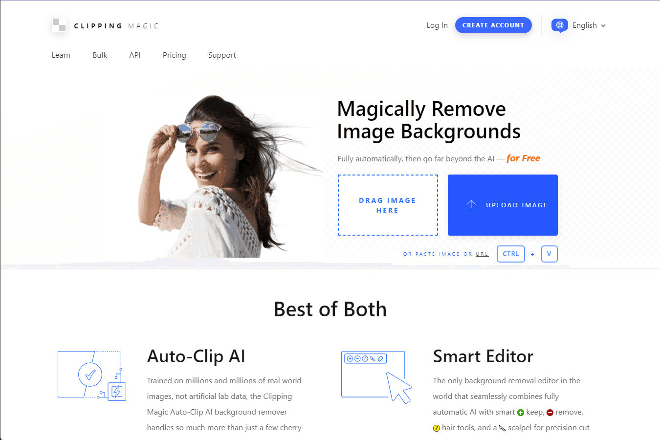 Clipping Magic interface with image editing tools.