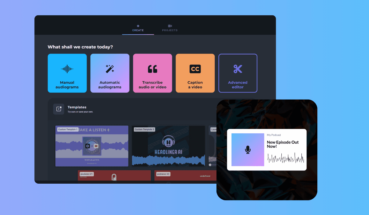 Headliner video creation tool screenshot