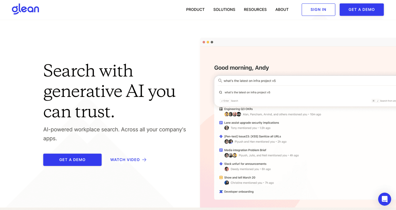 Glean productivity tool screenshot