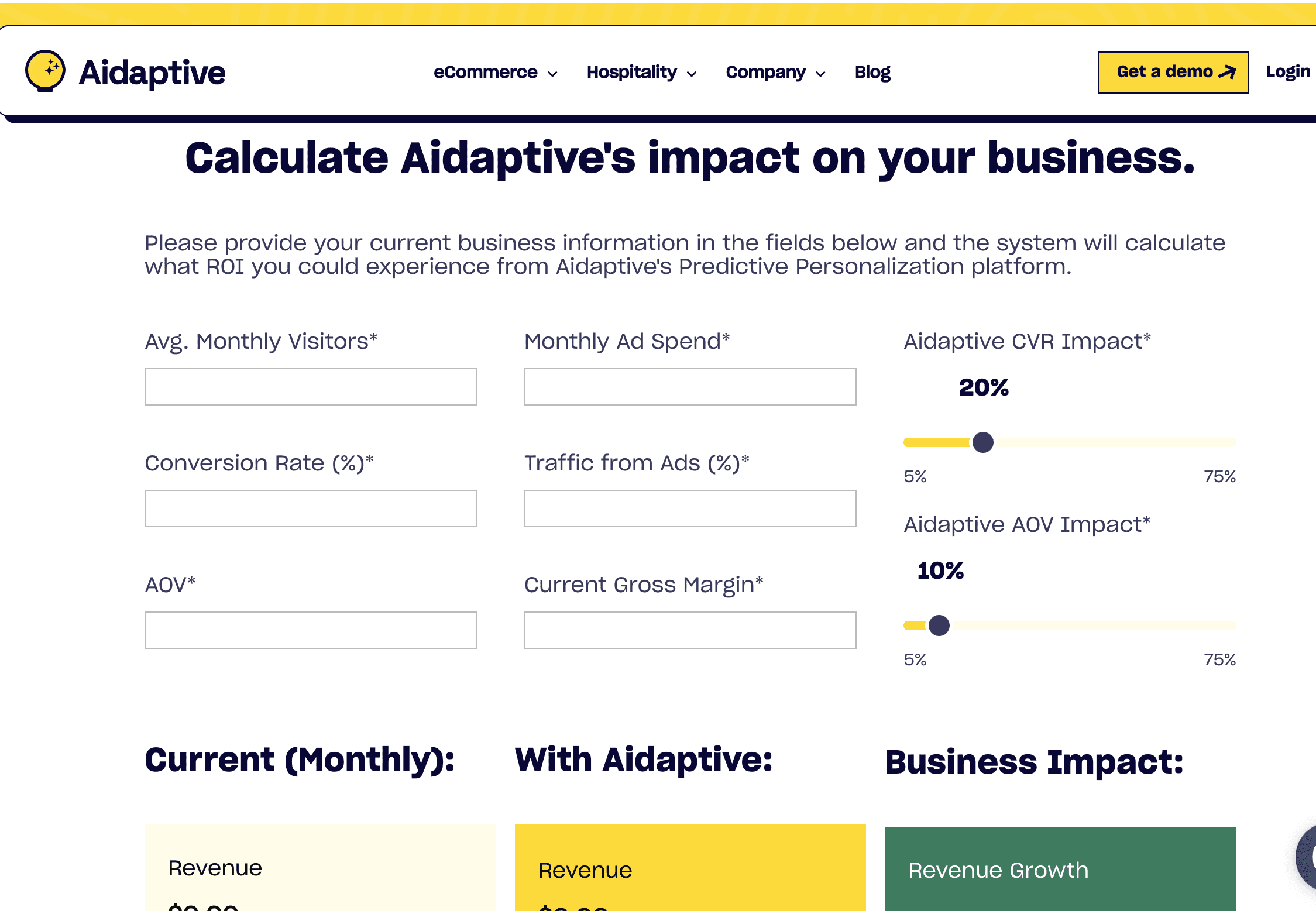 Aidaptive e-commerce tool screenshot
