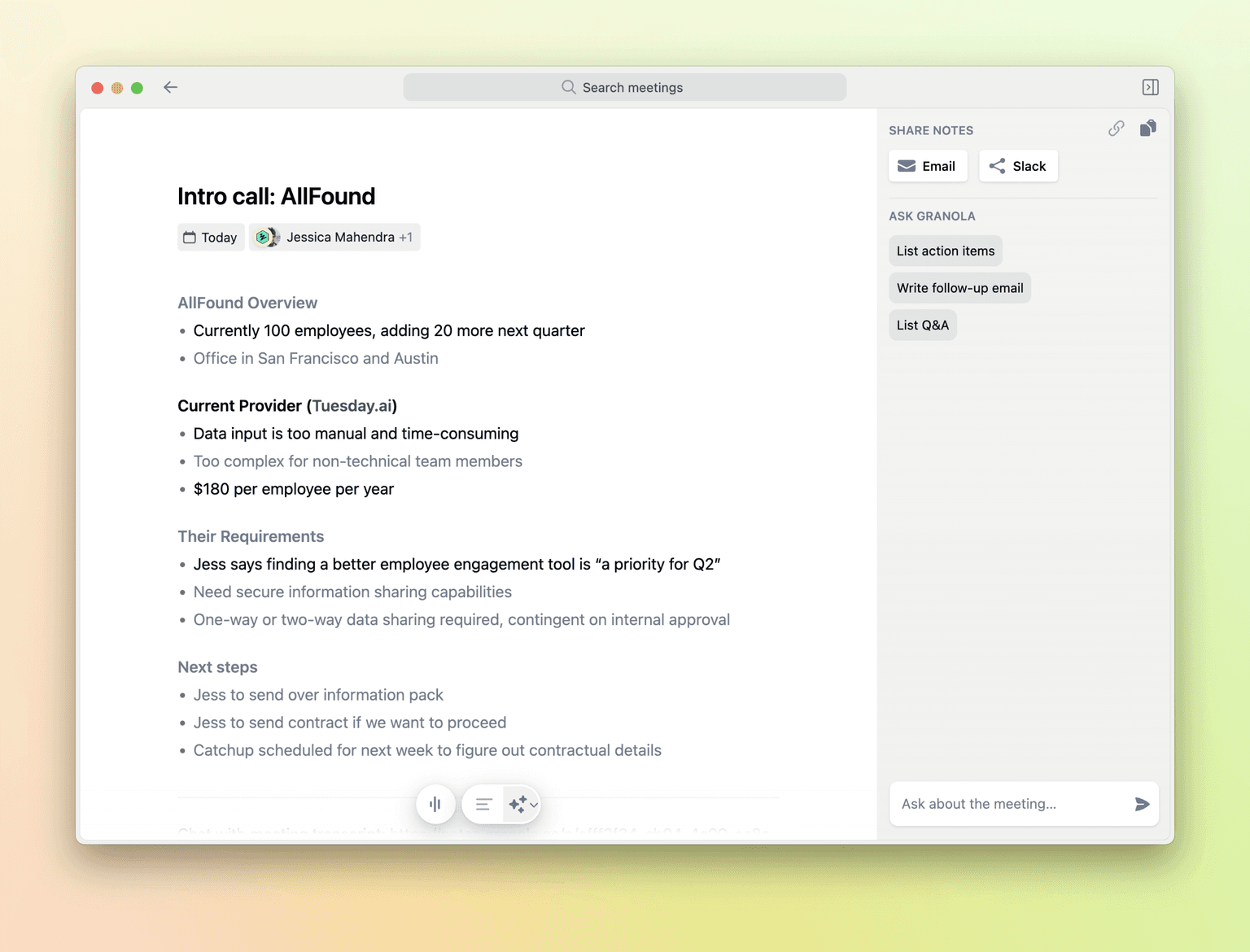 Granola productivity tool screenshot