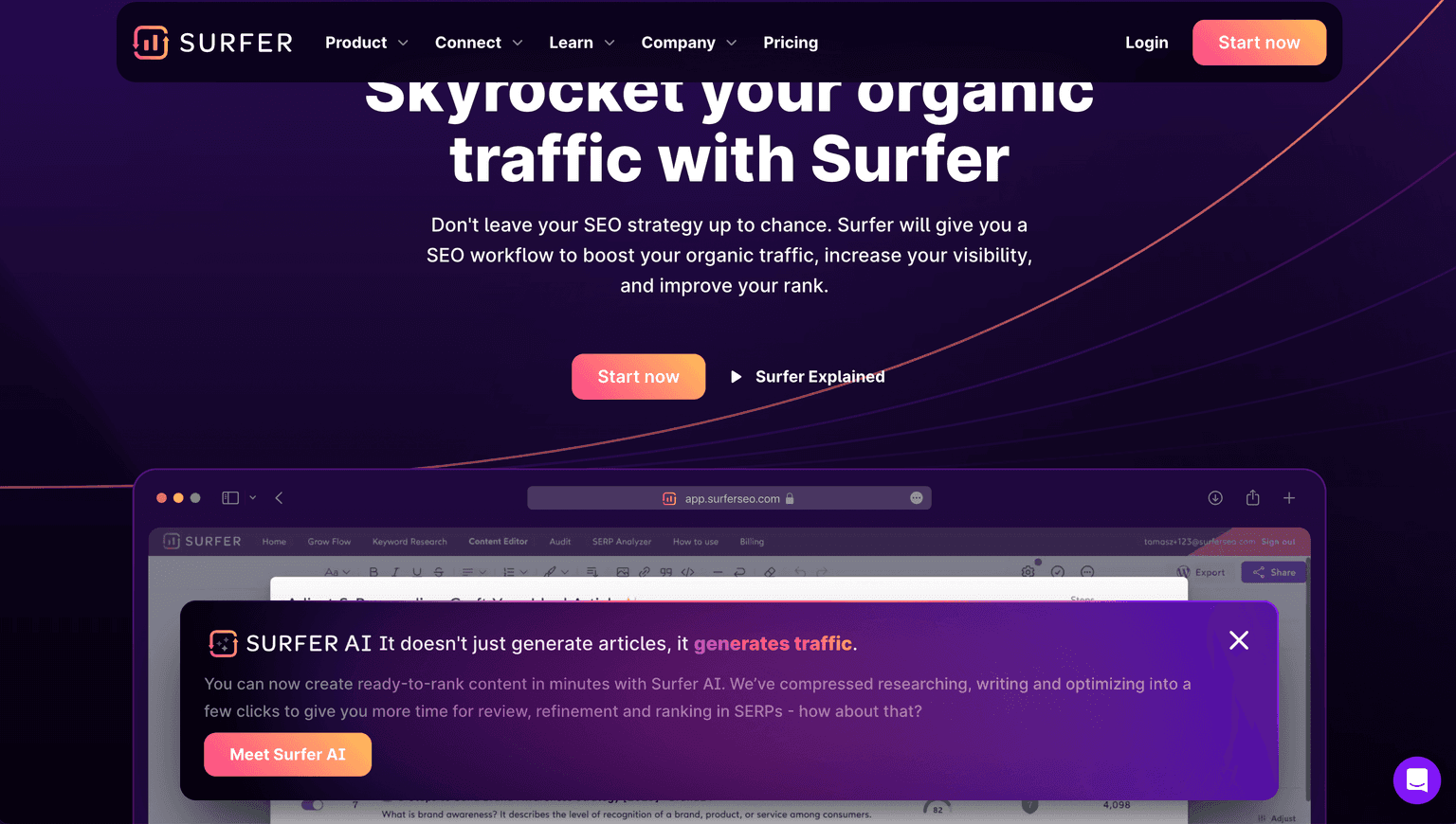 SurferSEO marketing & seo tool screenshot