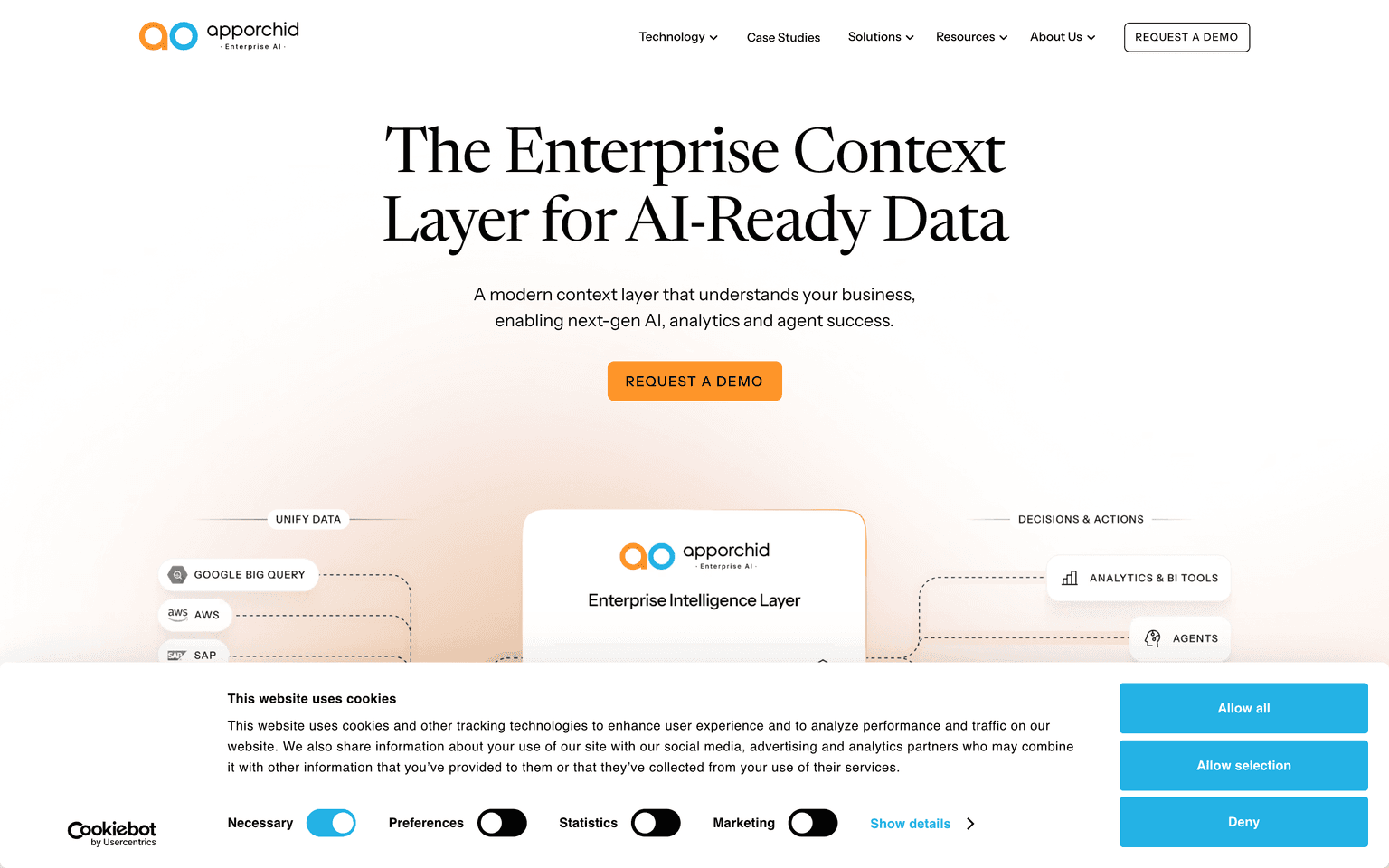 App Orchid landing page describing a semantic layer that makes enterprise data AI-ready for agents