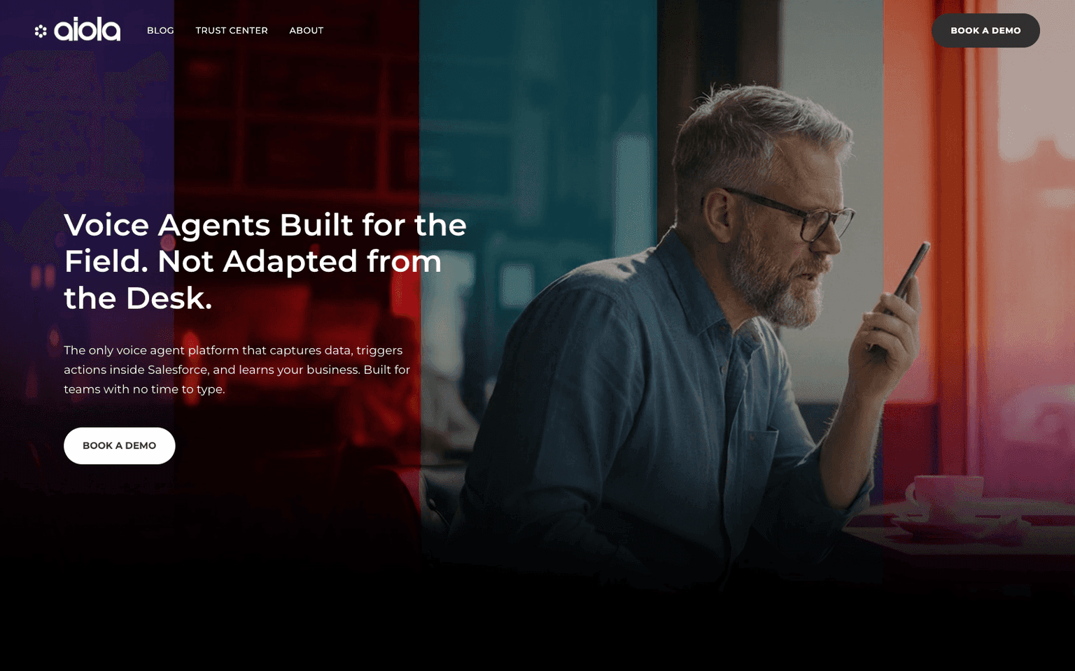 aiOla product homepage screenshot showing the interface and branding