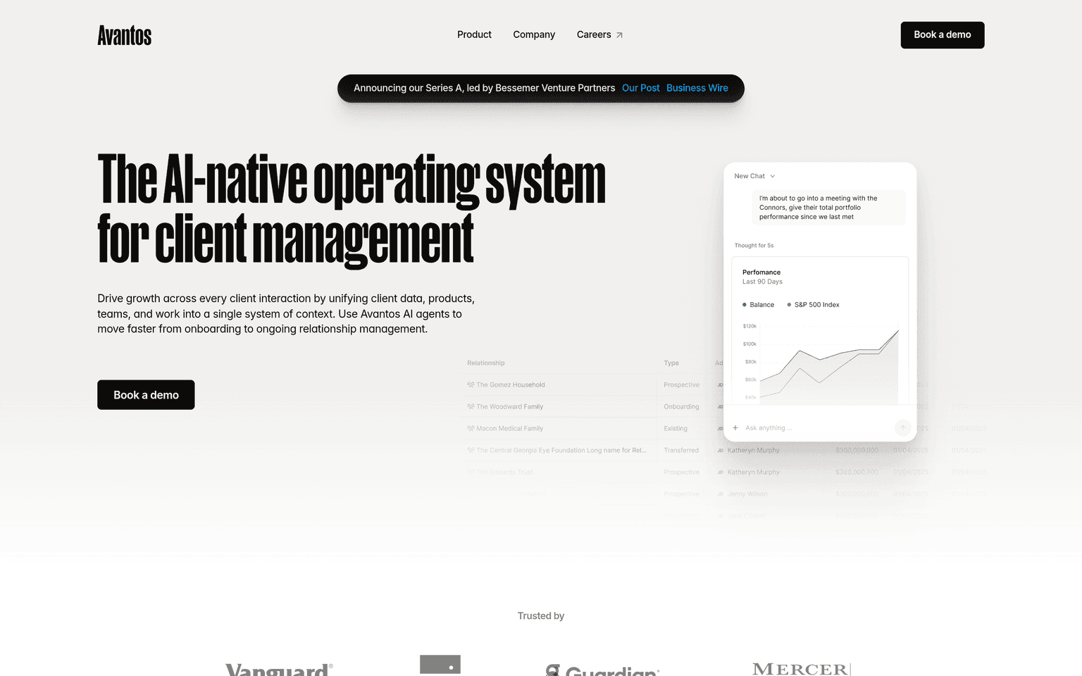 Avantos product interface dashboard screenshot homepage view