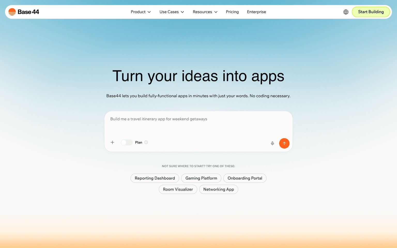Base44 product interface dashboard screenshot homepage view