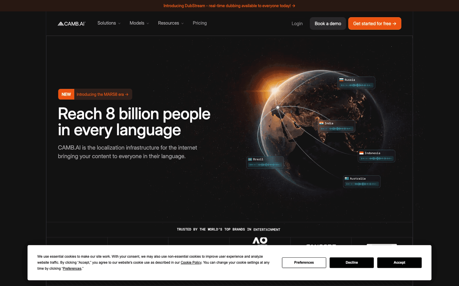 Camb.ai voice ai tool screenshot