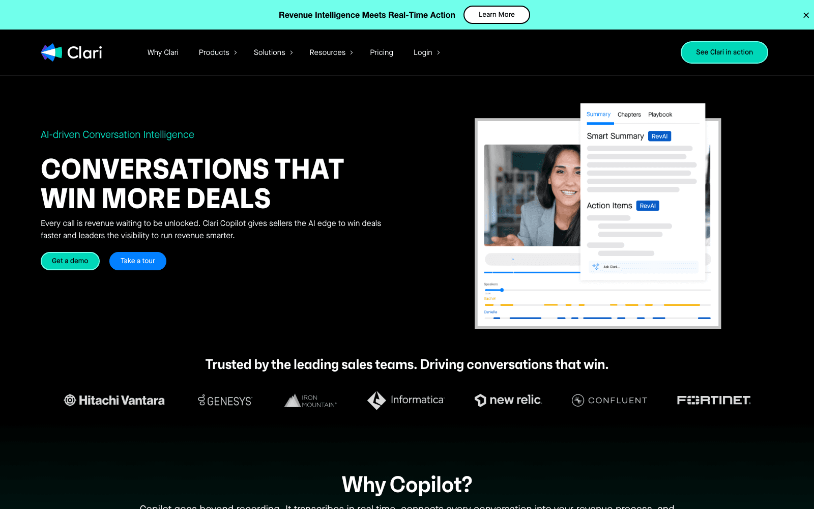 Clari Copilot sales & revops tool screenshot