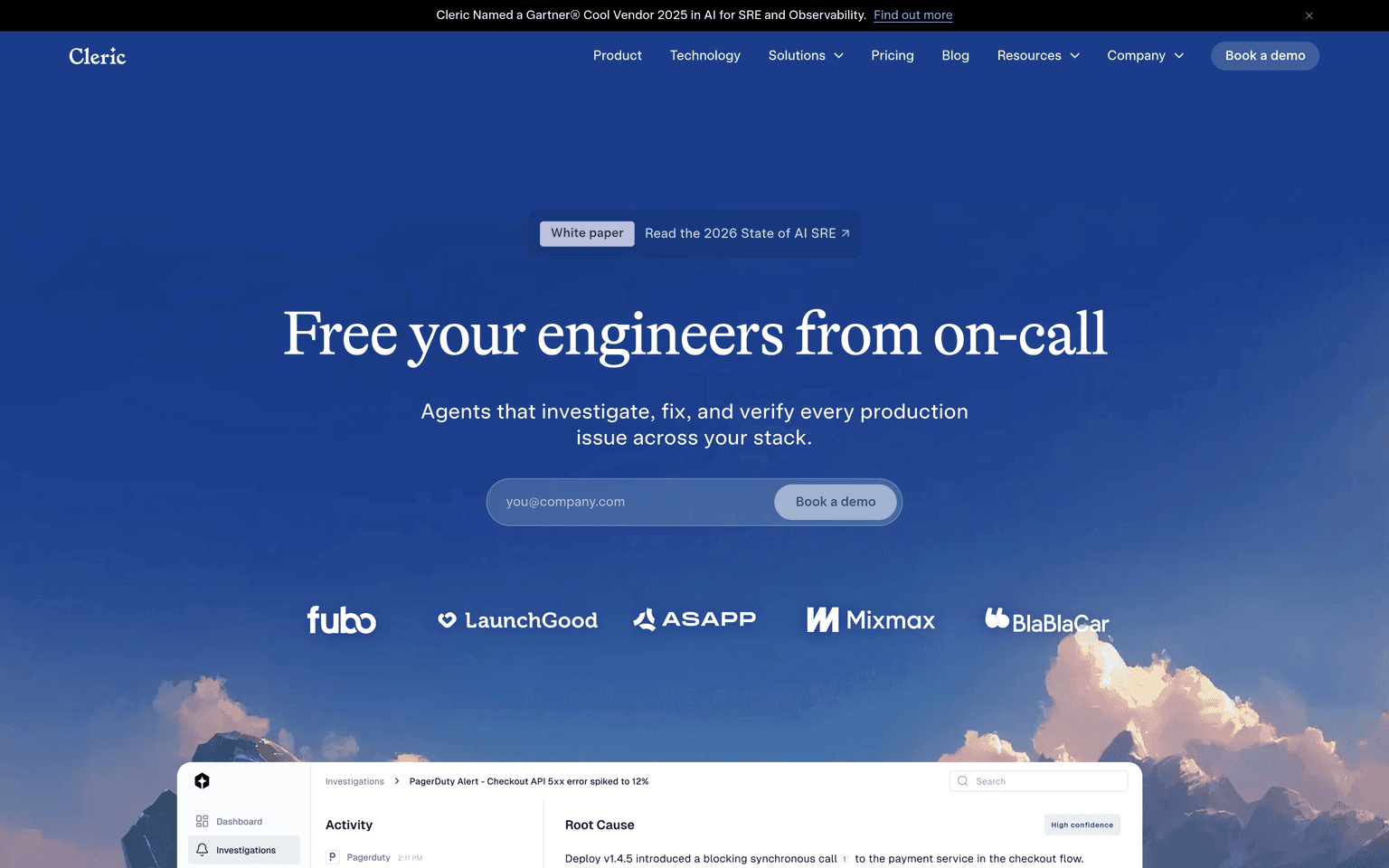 Cleric product interface dashboard screenshot homepage view