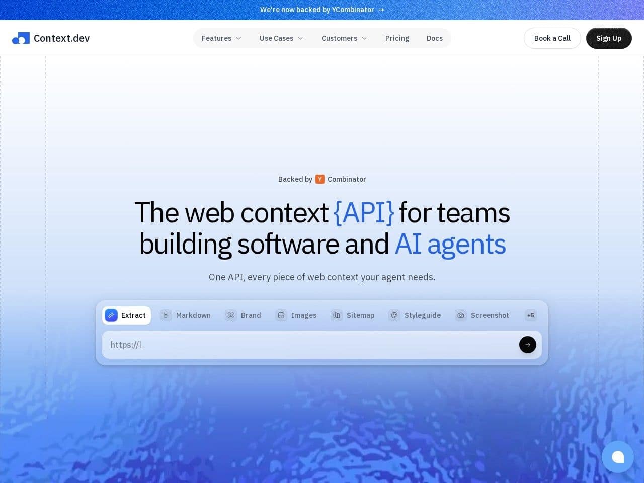 Context.dev product interface dashboard screenshot homepage view