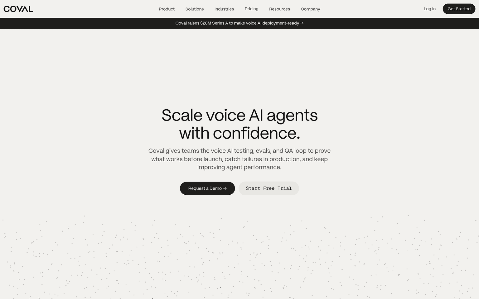 Coval product interface dashboard screenshot homepage view