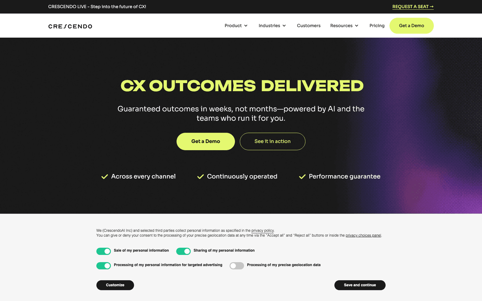 Crescendo customer support tool screenshot