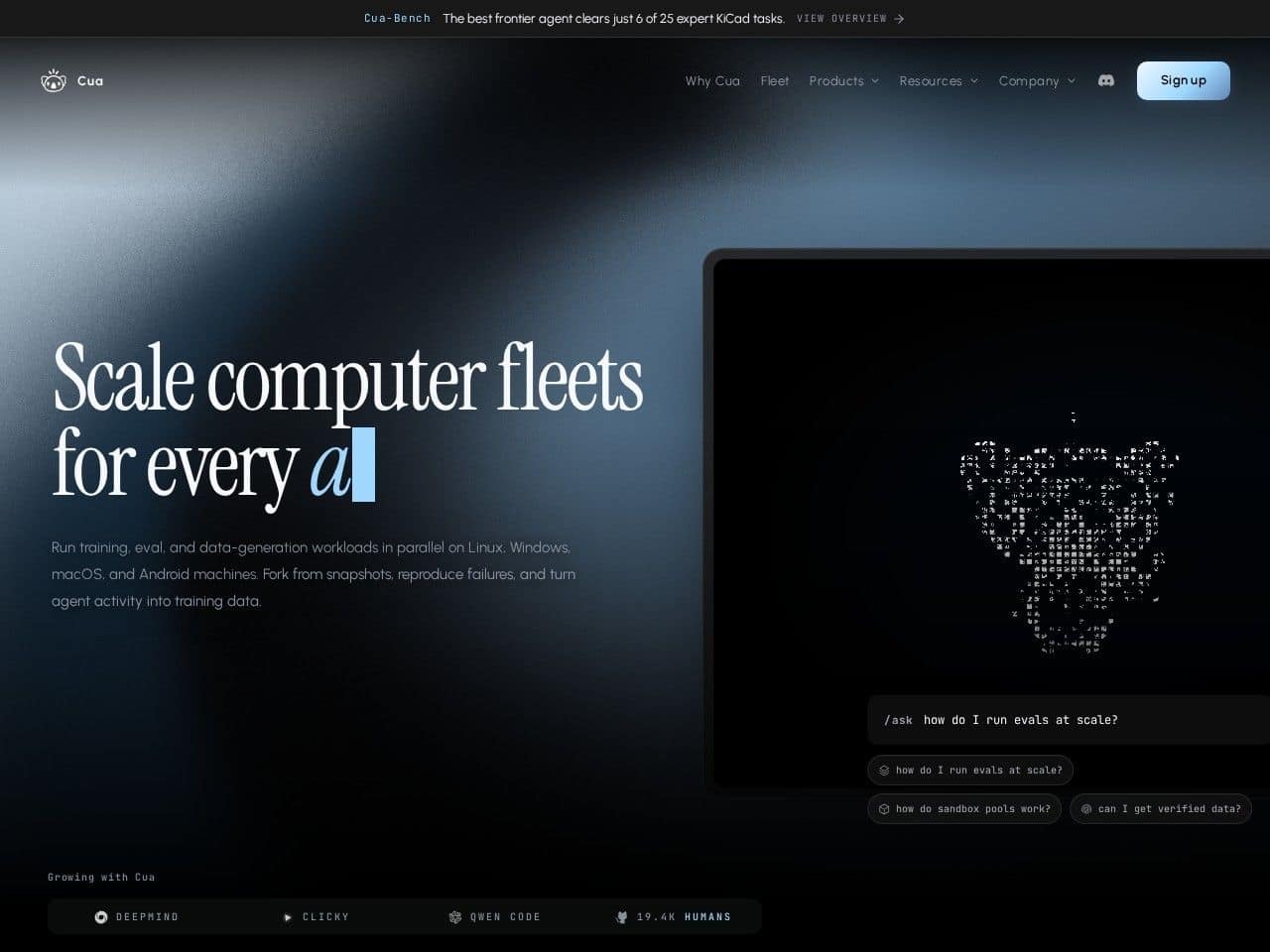 Cua product interface dashboard screenshot homepage view