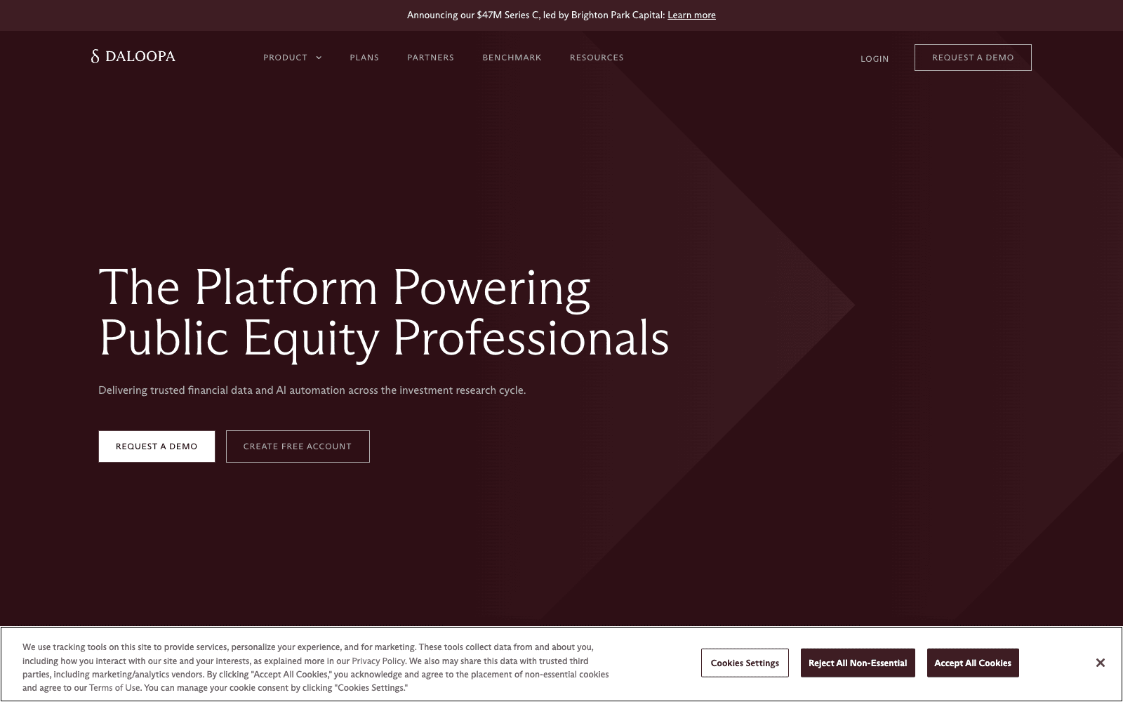 Daloopa homepage screenshot showing the product interface and branding