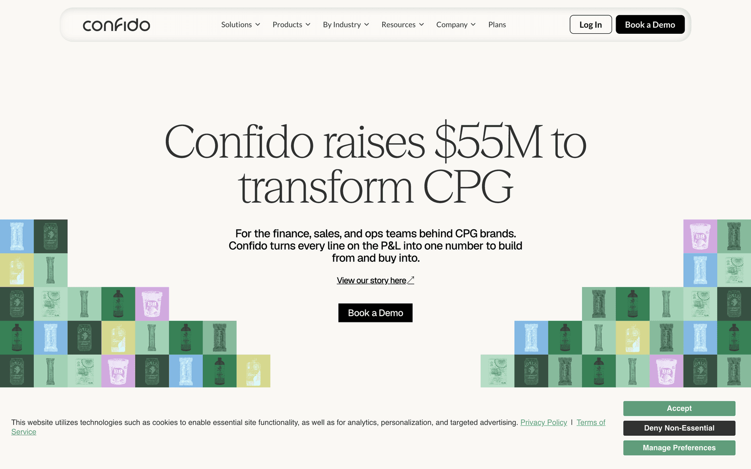 Confido homepage showing its AI platform for consumer brand finance and operations