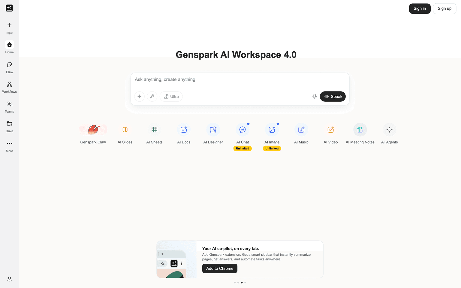 Genspark productivity tool screenshot