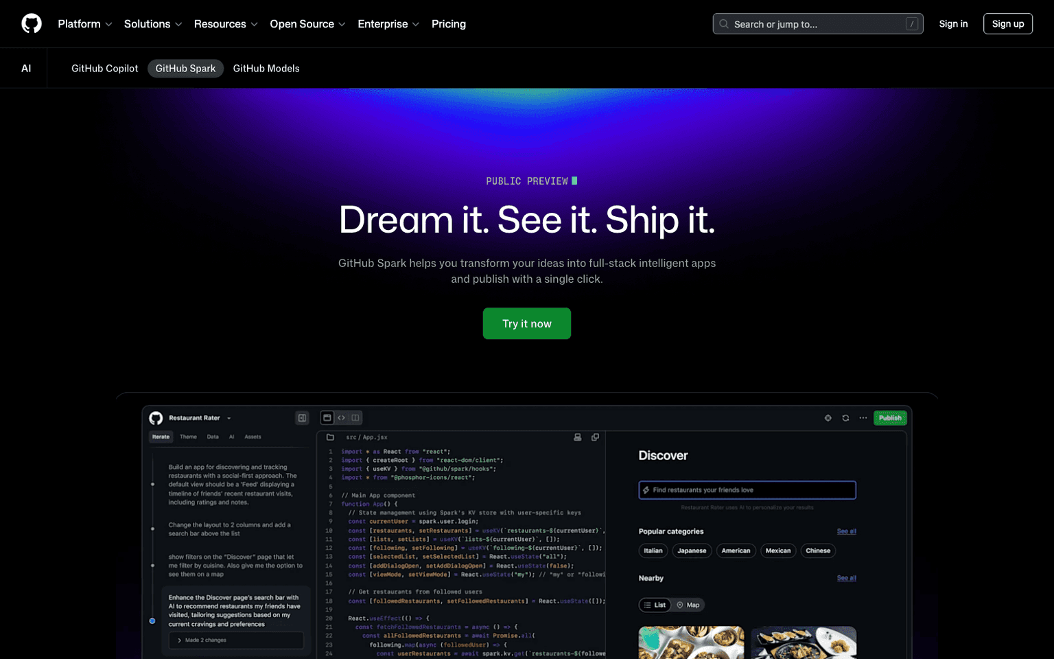 GitHub Spark developer tools tool screenshot