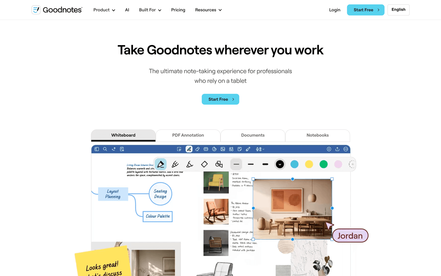 Goodnotes product interface dashboard screenshot homepage view