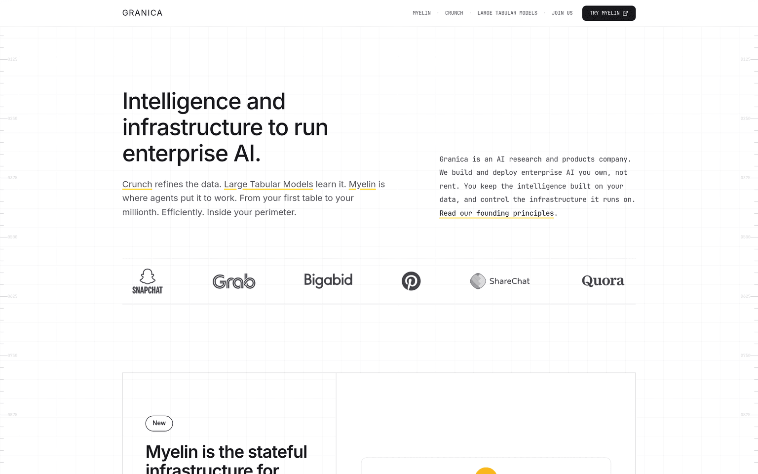 Granica product interface dashboard screenshot homepage view