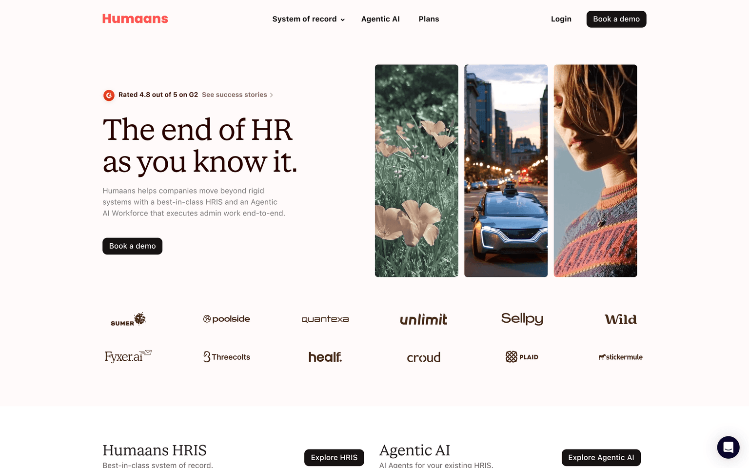 Humaans product interface dashboard screenshot homepage view