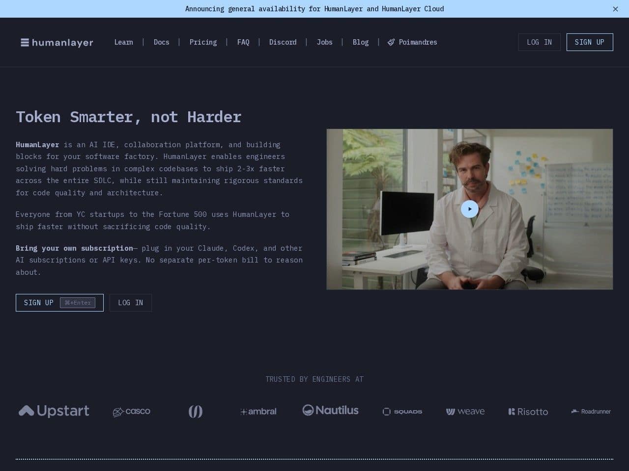 HumanLayer product interface dashboard screenshot homepage view