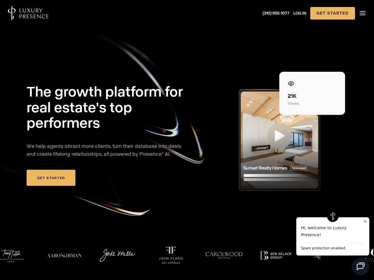 Luxury Presence product interface dashboard screenshot homepage view