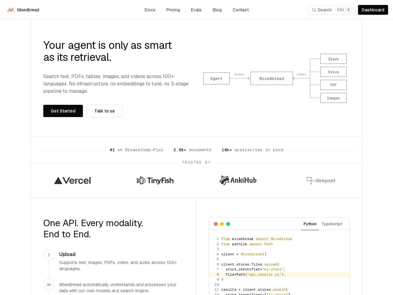 Mixedbread product interface dashboard screenshot homepage view