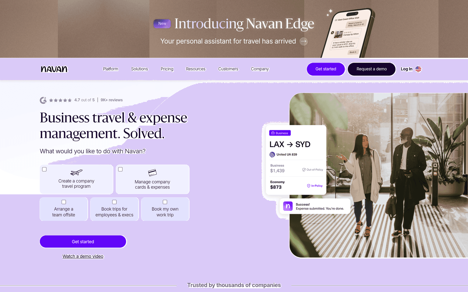 Navan product interface dashboard screenshot homepage view