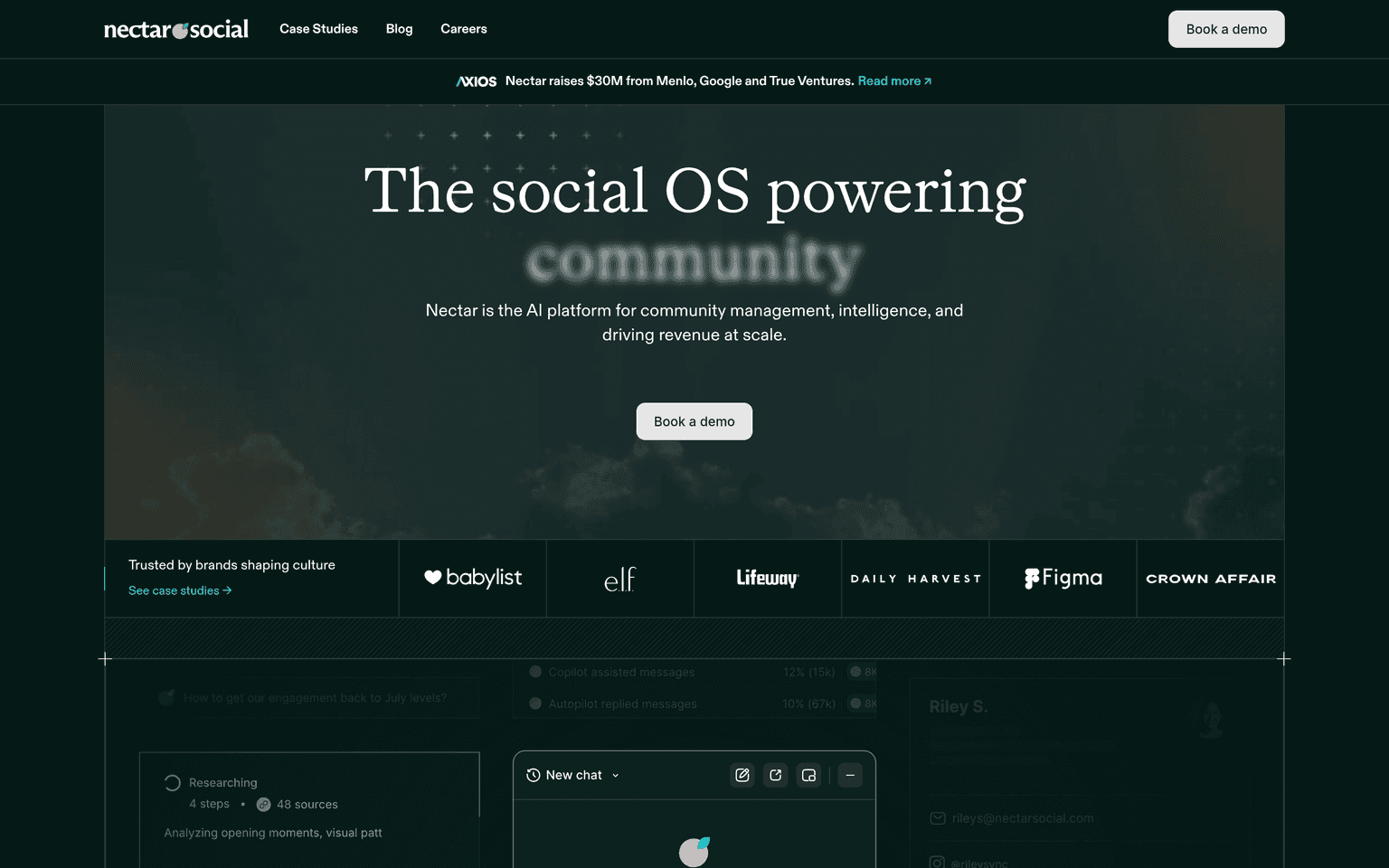 Nectar Social product interface dashboard screenshot homepage view