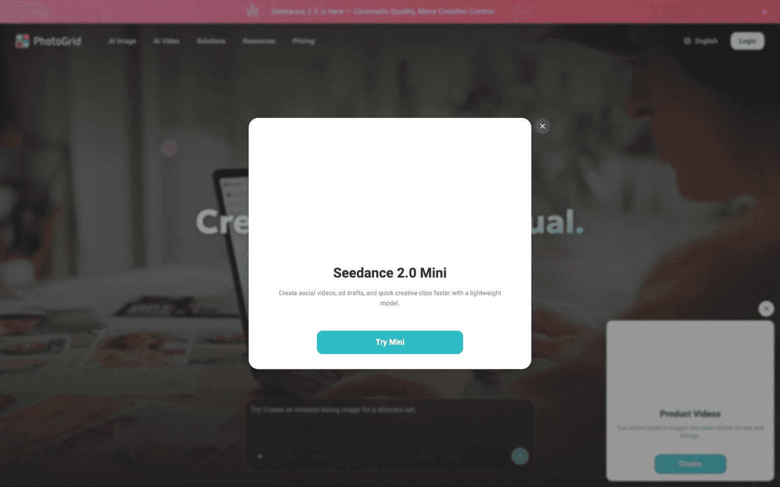 PhotoGrid homepage screenshot showing the product interface and branding