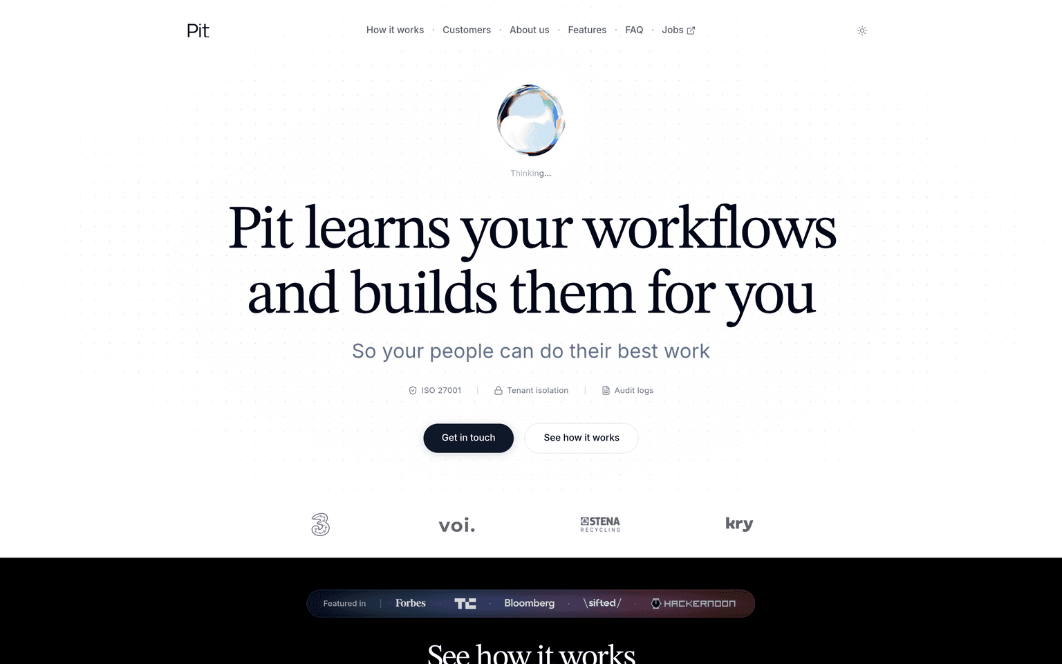 Pit product interface dashboard screenshot homepage view