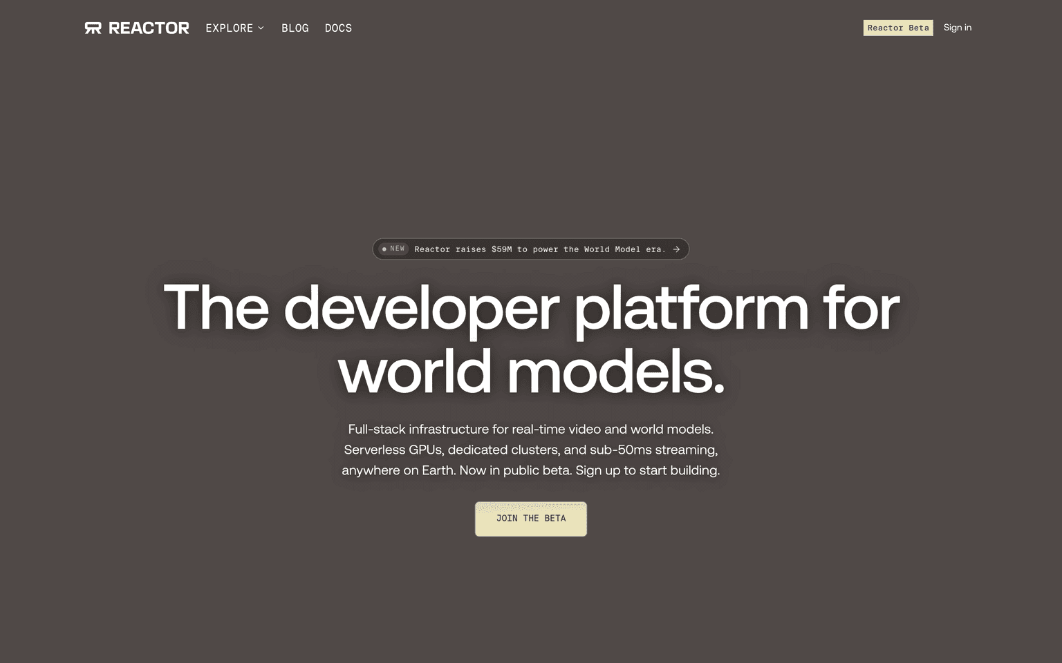 Reactor product interface dashboard screenshot homepage view
