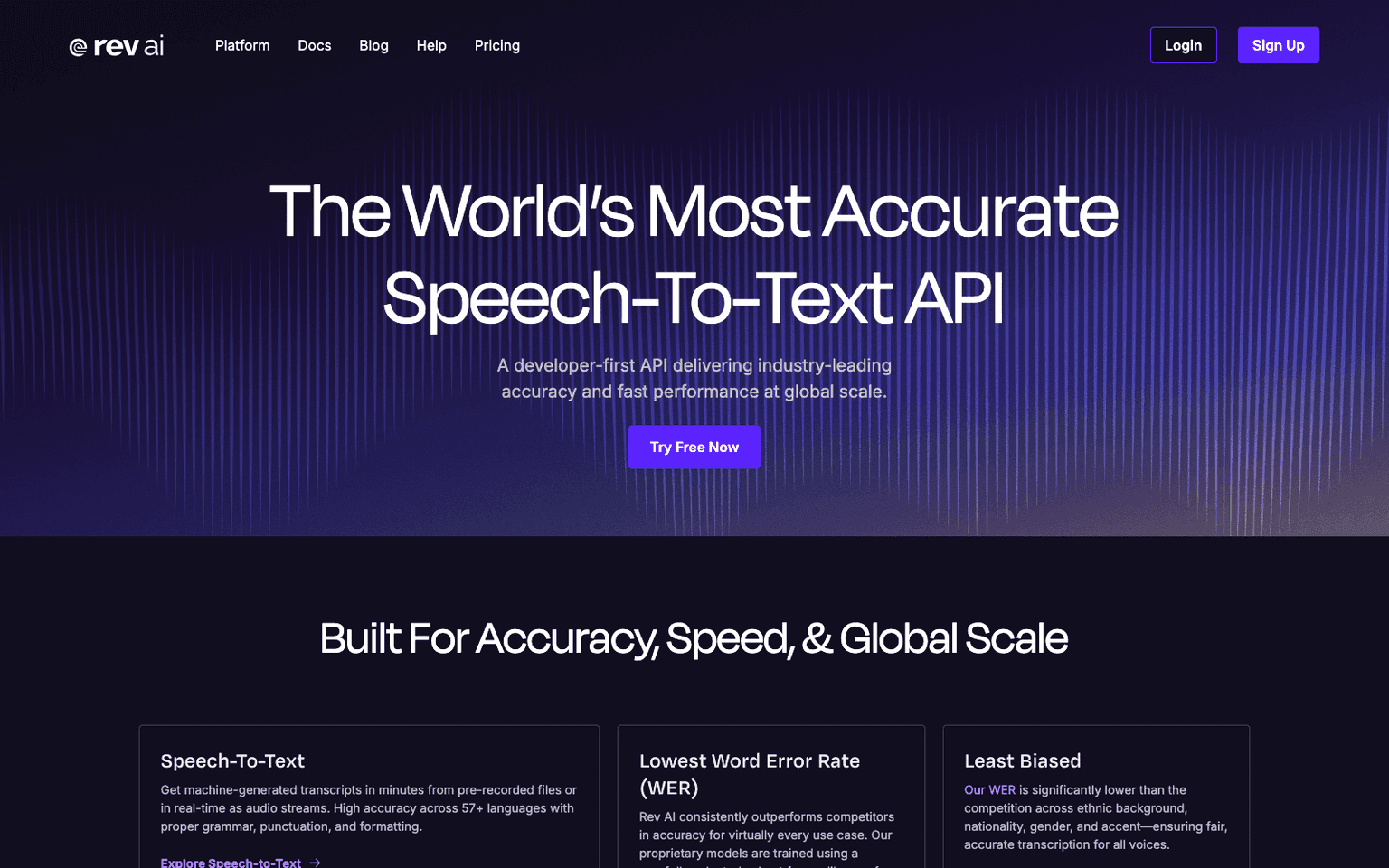 Rev AI voice ai tool screenshot