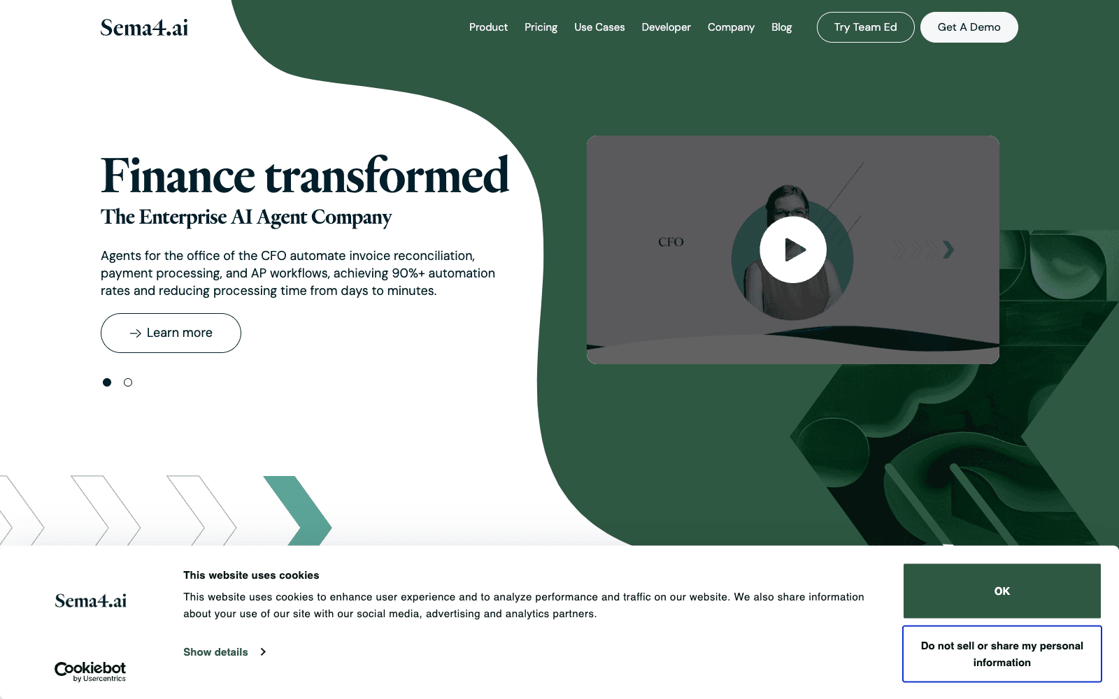 Sema4.ai product homepage screenshot showing the interface and branding