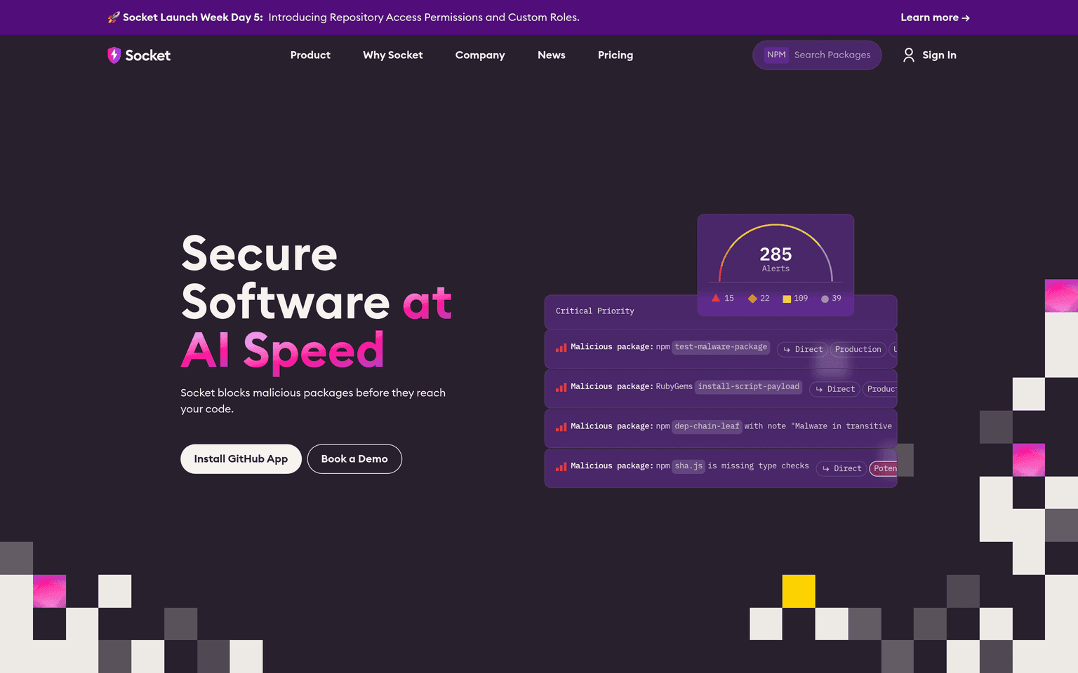 Socket product interface dashboard screenshot homepage view