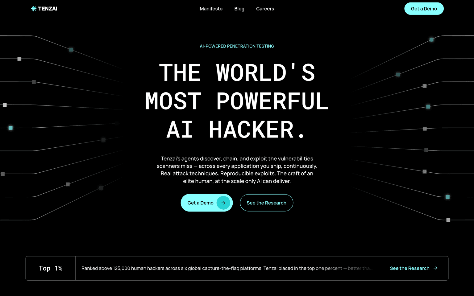 Tenzai product interface dashboard screenshot homepage view