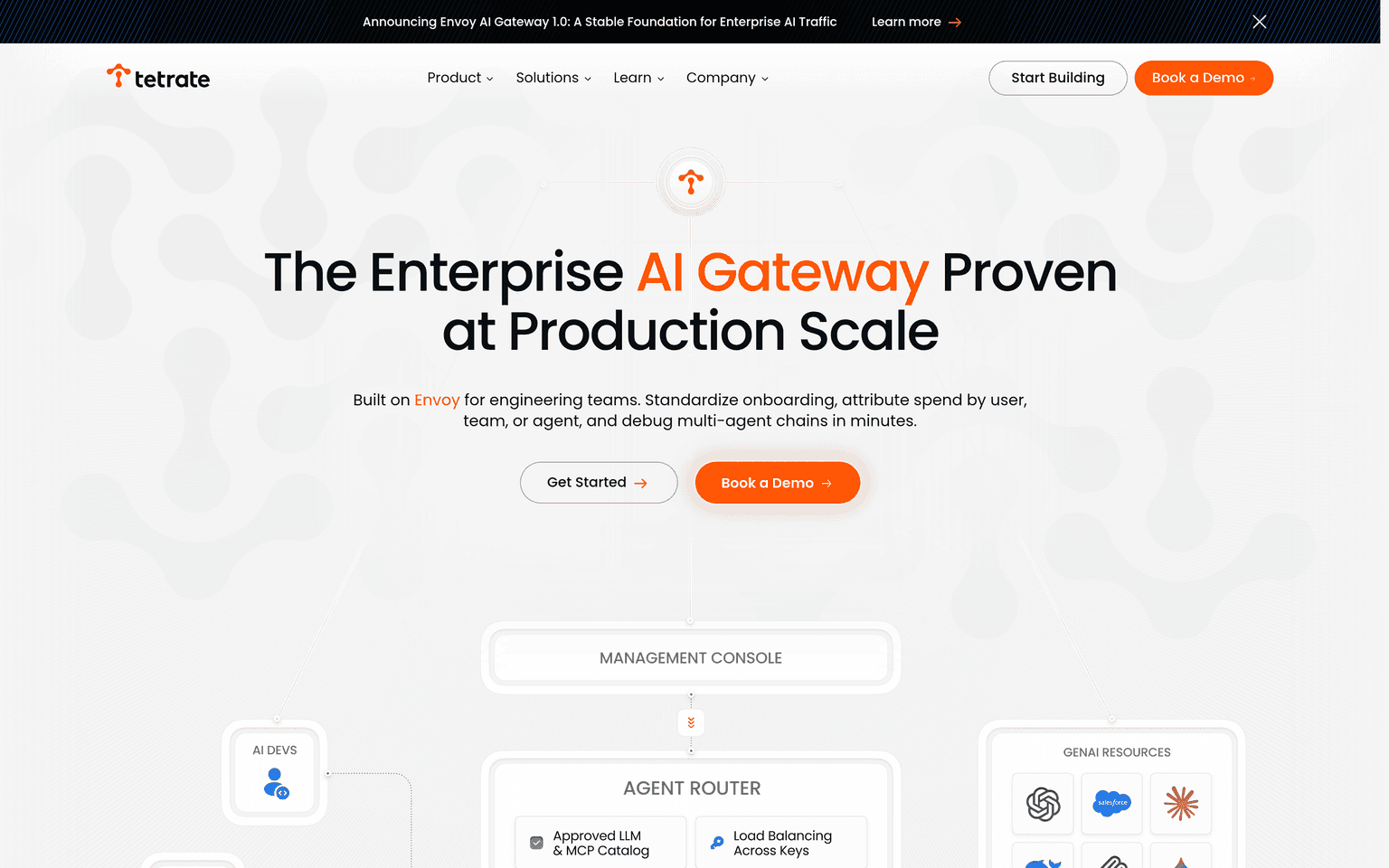 Tetrate product interface dashboard screenshot homepage view