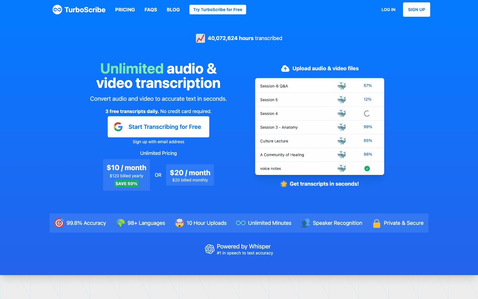 TurboScribe productivity tool screenshot