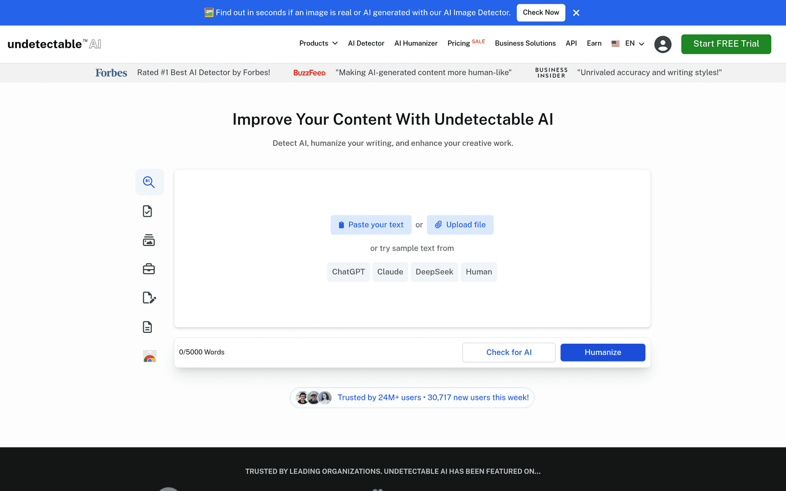 Undetectable AI product interface dashboard screenshot homepage view