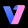 Vmake app icon, a folded blue and pink V ribbon on a dark square