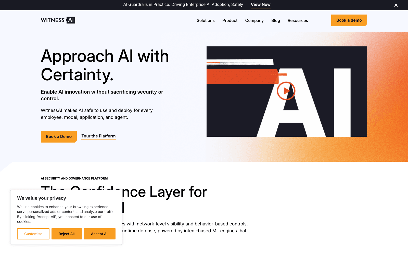 WitnessAI product homepage screenshot showing the interface and branding