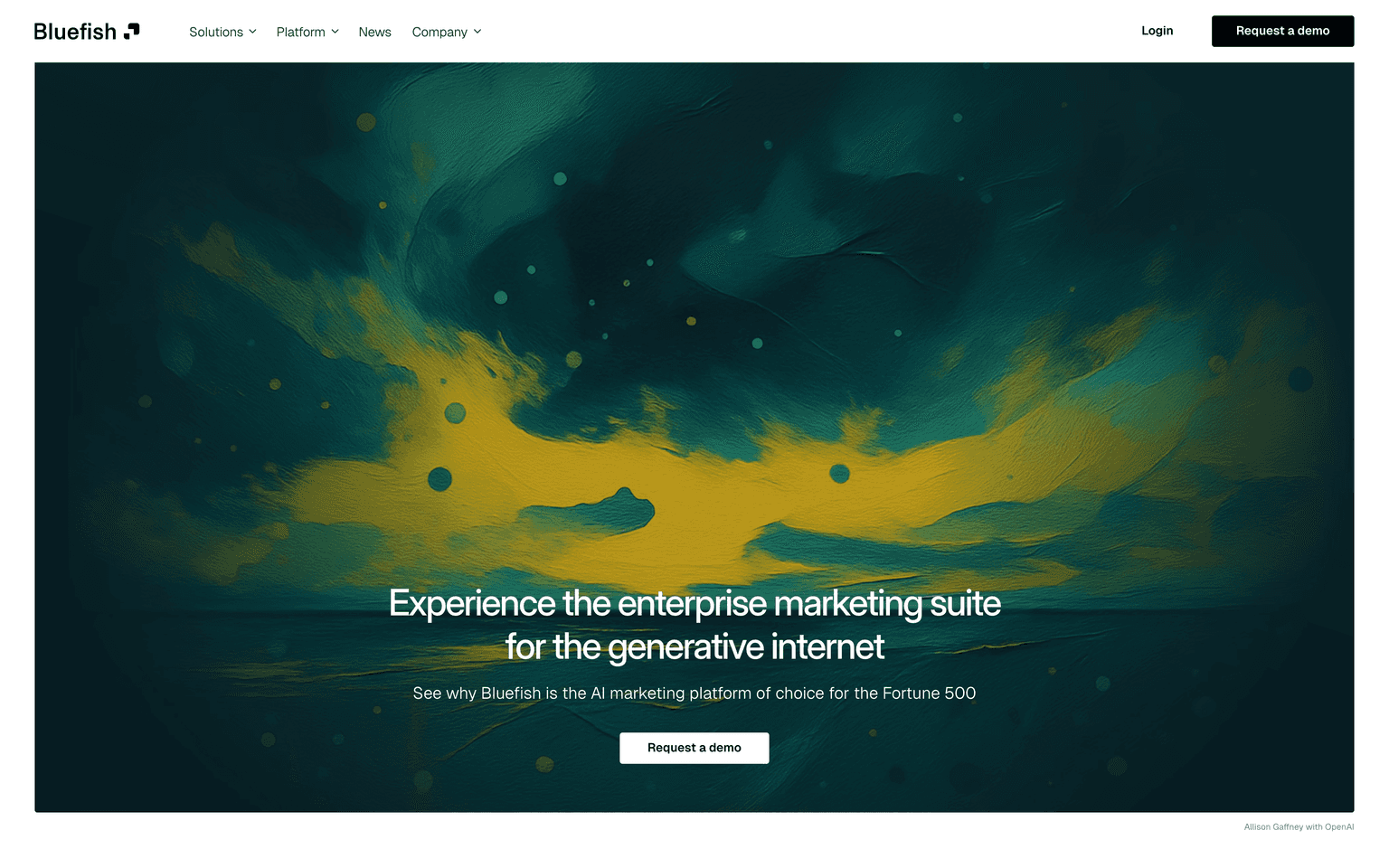 Bluefish AI landing page describing generative engine optimization to manage brand visibility in AI assistants