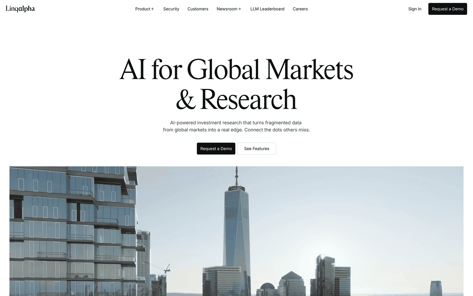 LinqAlpha landing page describing AI research agents analyzing filings and transcripts for hedge funds