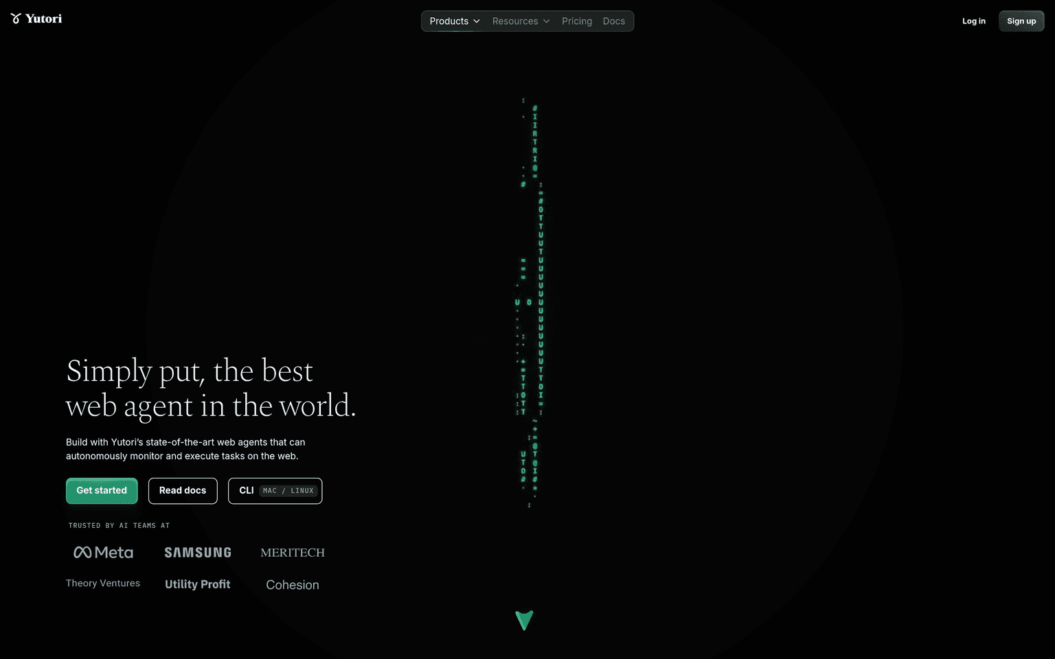 Yutori product interface dashboard screenshot homepage view