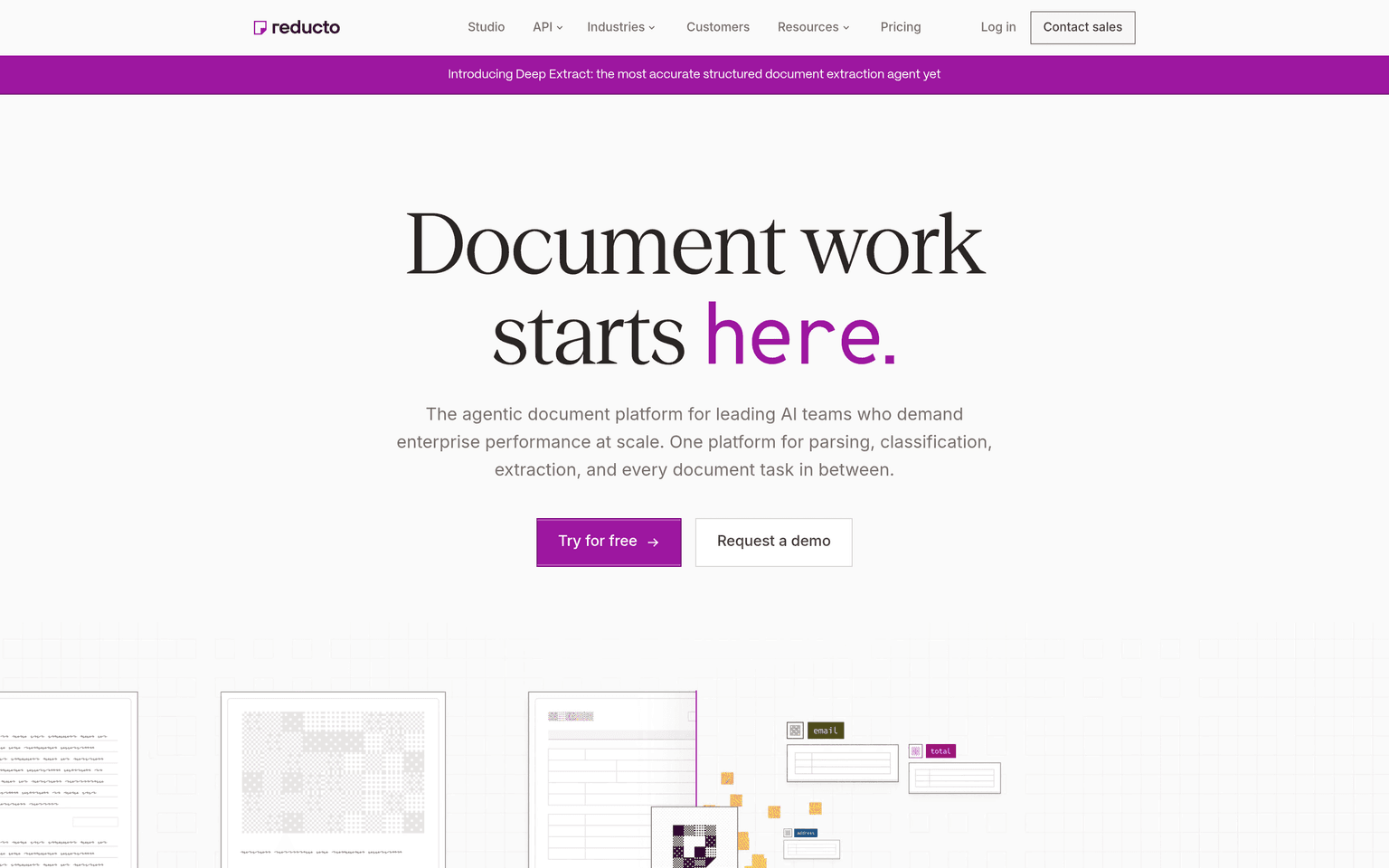 Reducto website homepage screenshot showing the product