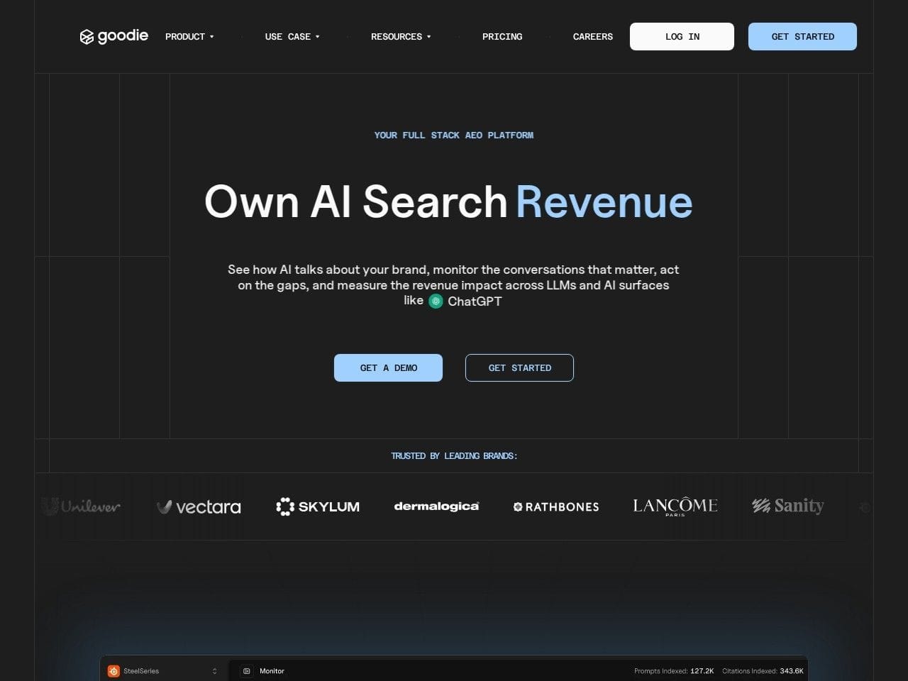 Goodie AI website homepage screenshot showing the product