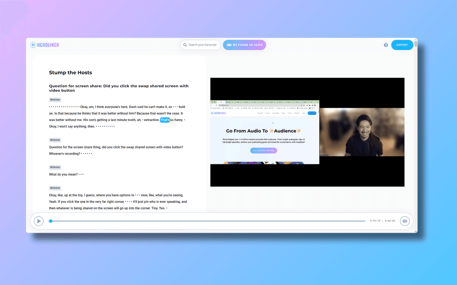 Eddy by Headliner ai audio creation tool screenshot